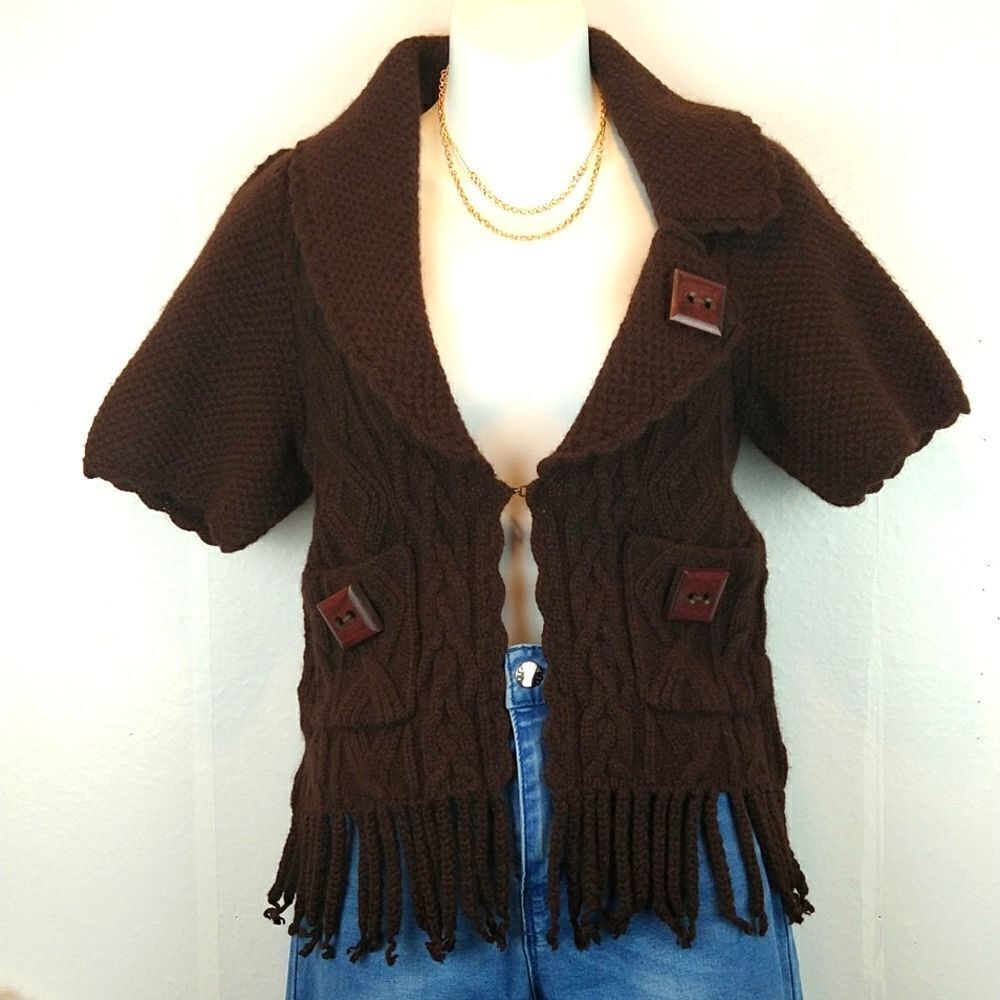 Anthropologie sleeping on snow  brown Wool/ Angora cable knit sweater Vest sz XS
